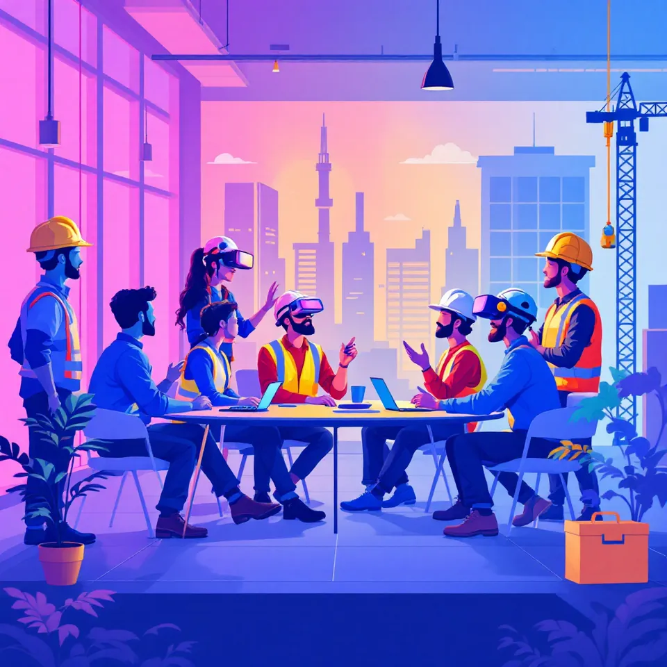 Trades workforce discussing training and construction work